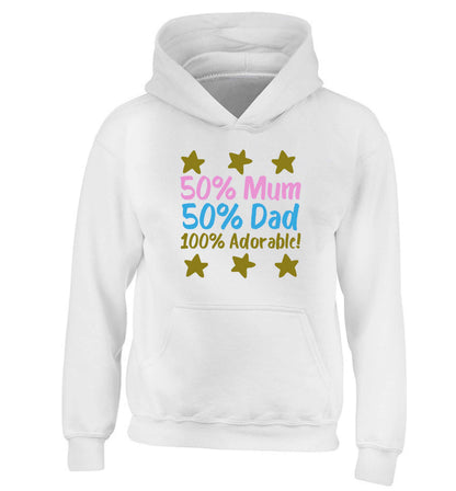 50% mum 50% dad 100% adorable children's white hoodie 12-13 Years