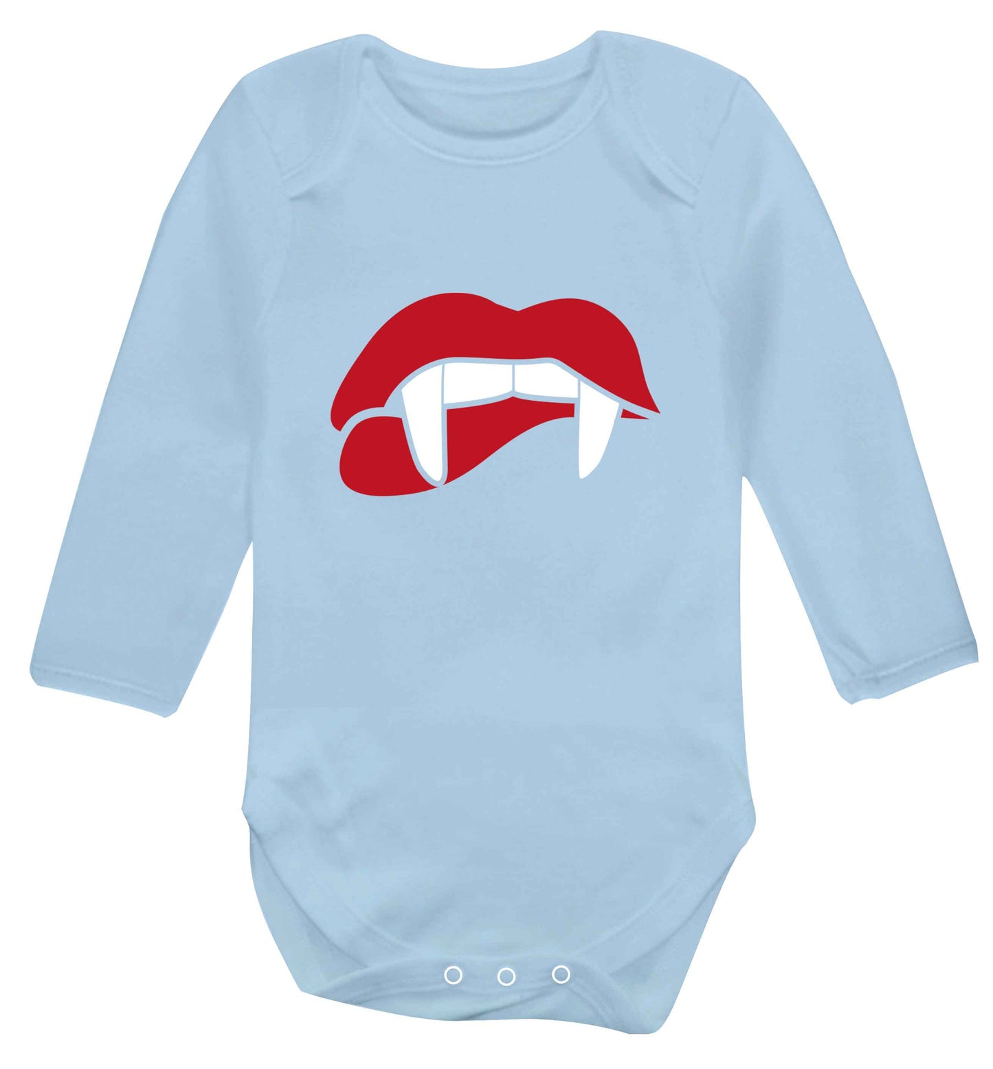 Vampire fangs baby vest long sleeved pale blue 6-12 months