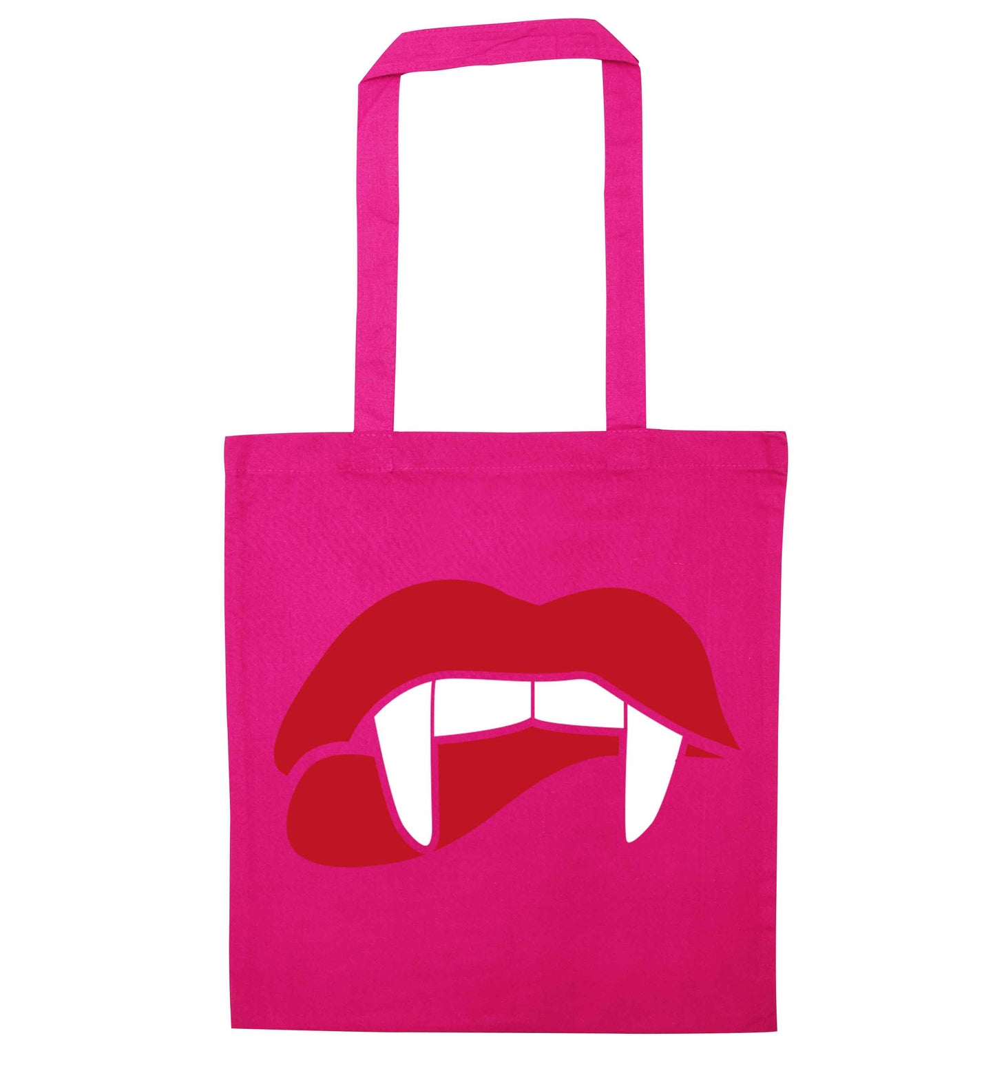 Vampire fangs pink tote bag