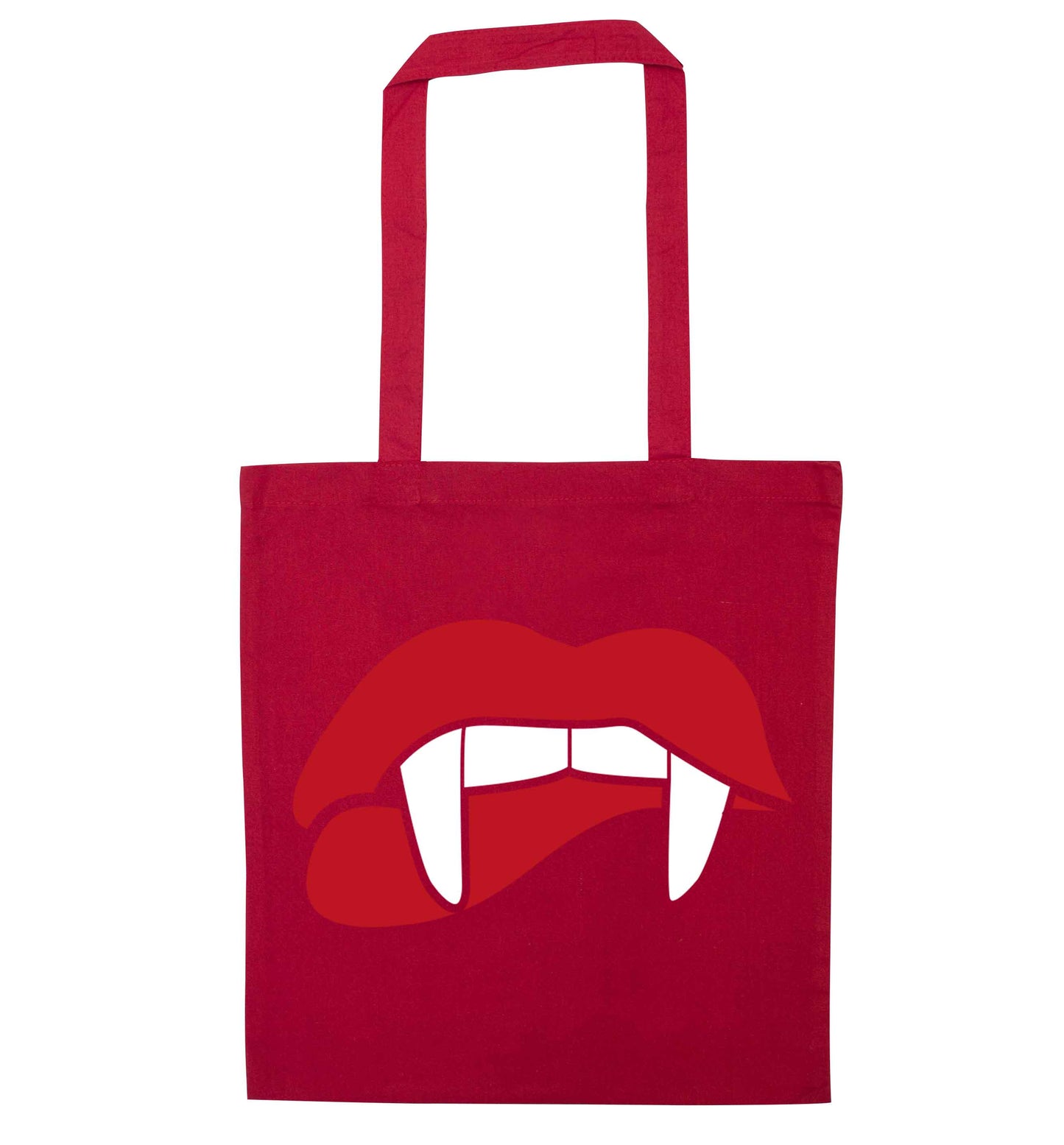 Vampire fangs red tote bag