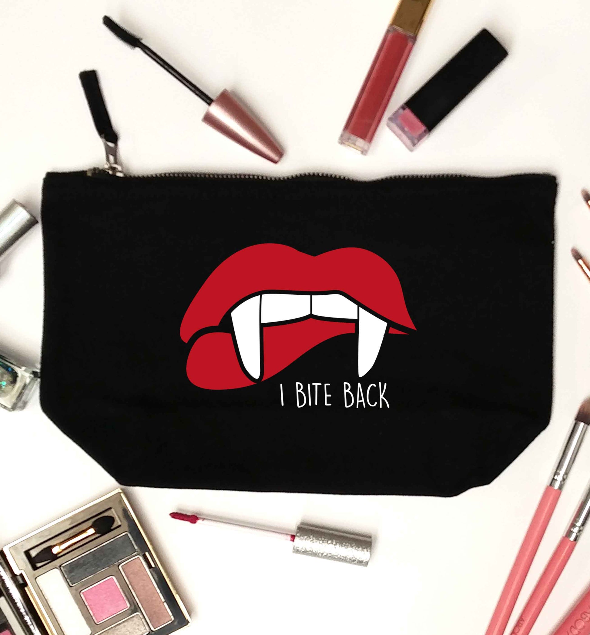 I bite back black makeup bag