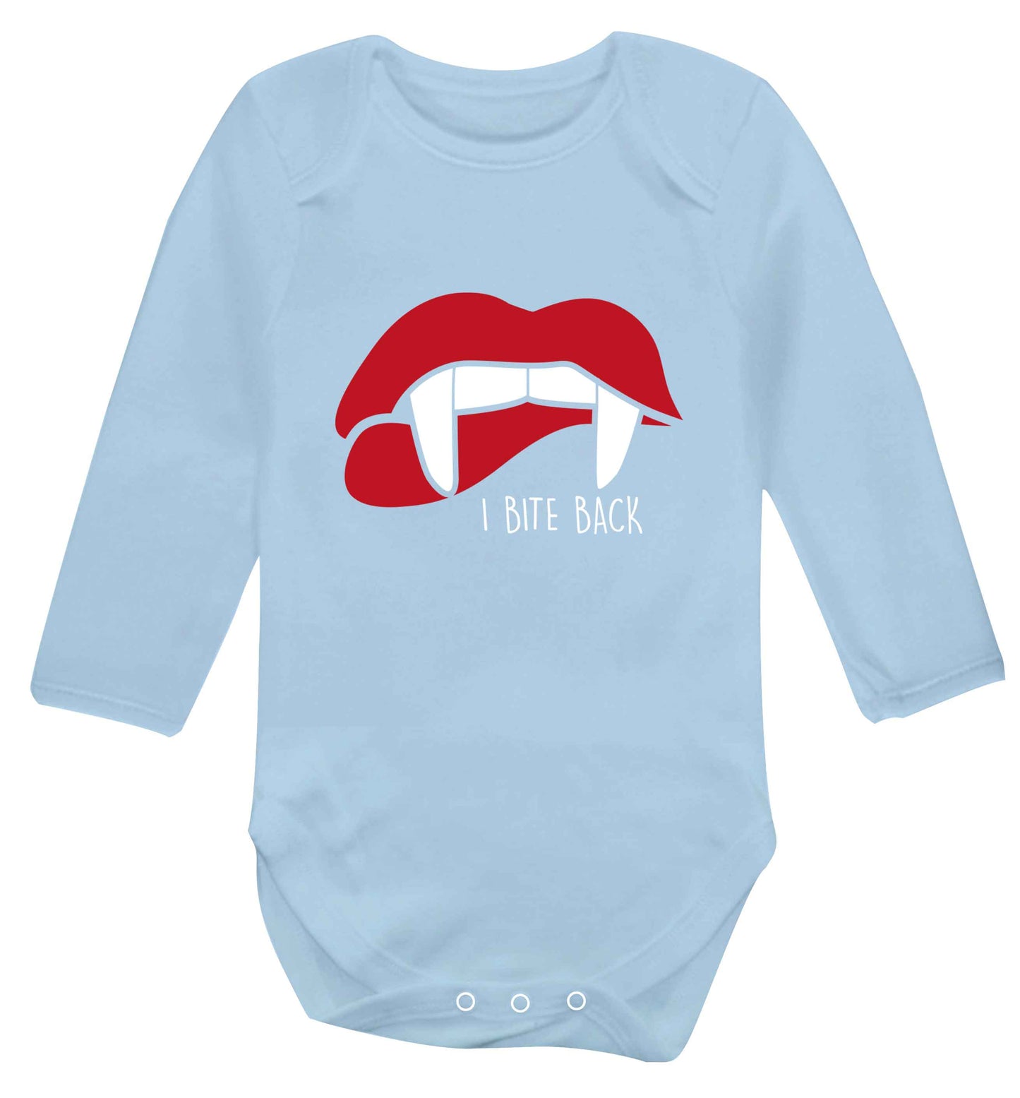 I bite back baby vest long sleeved pale blue 6-12 months