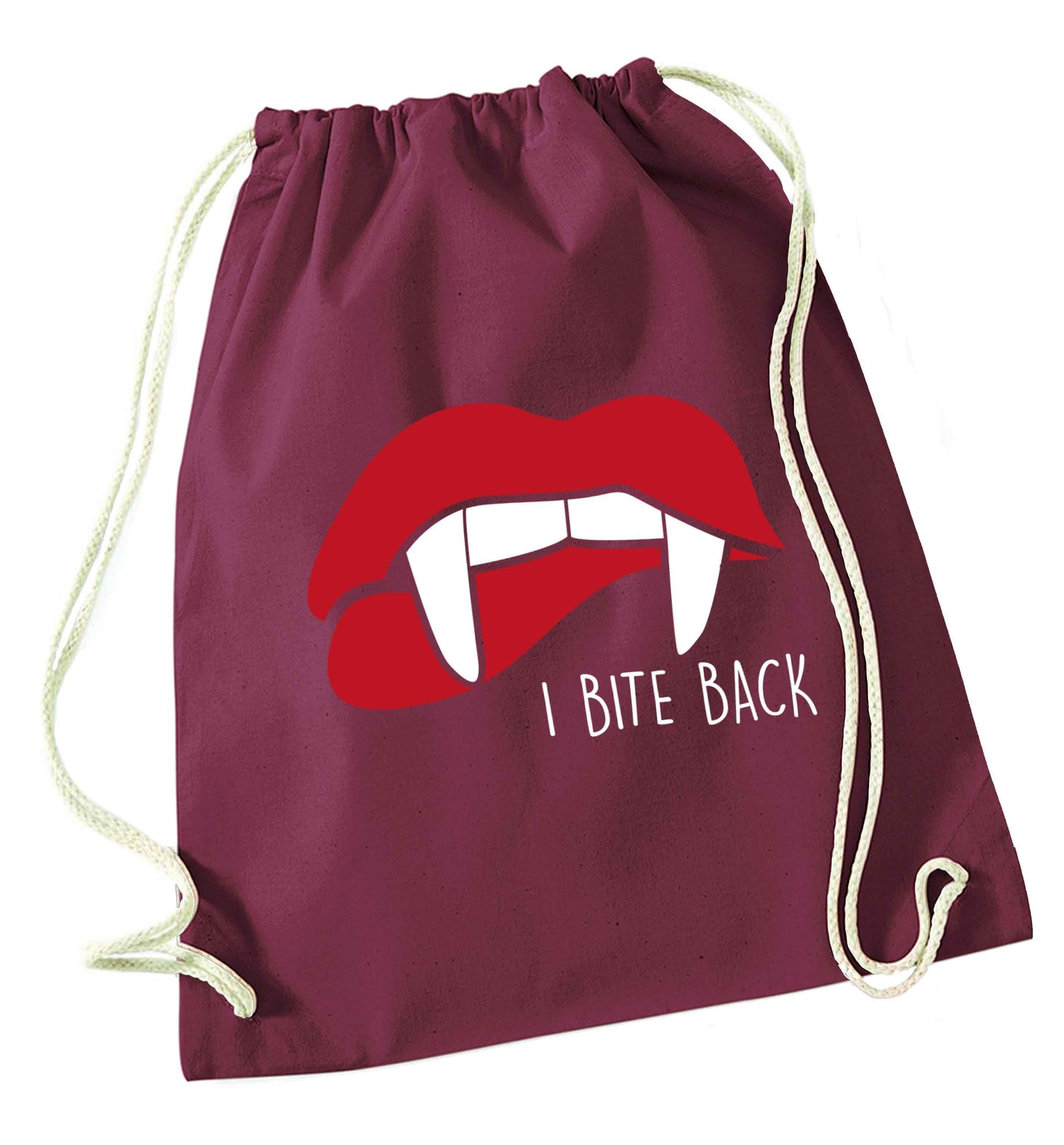 I bite back maroon drawstring bag