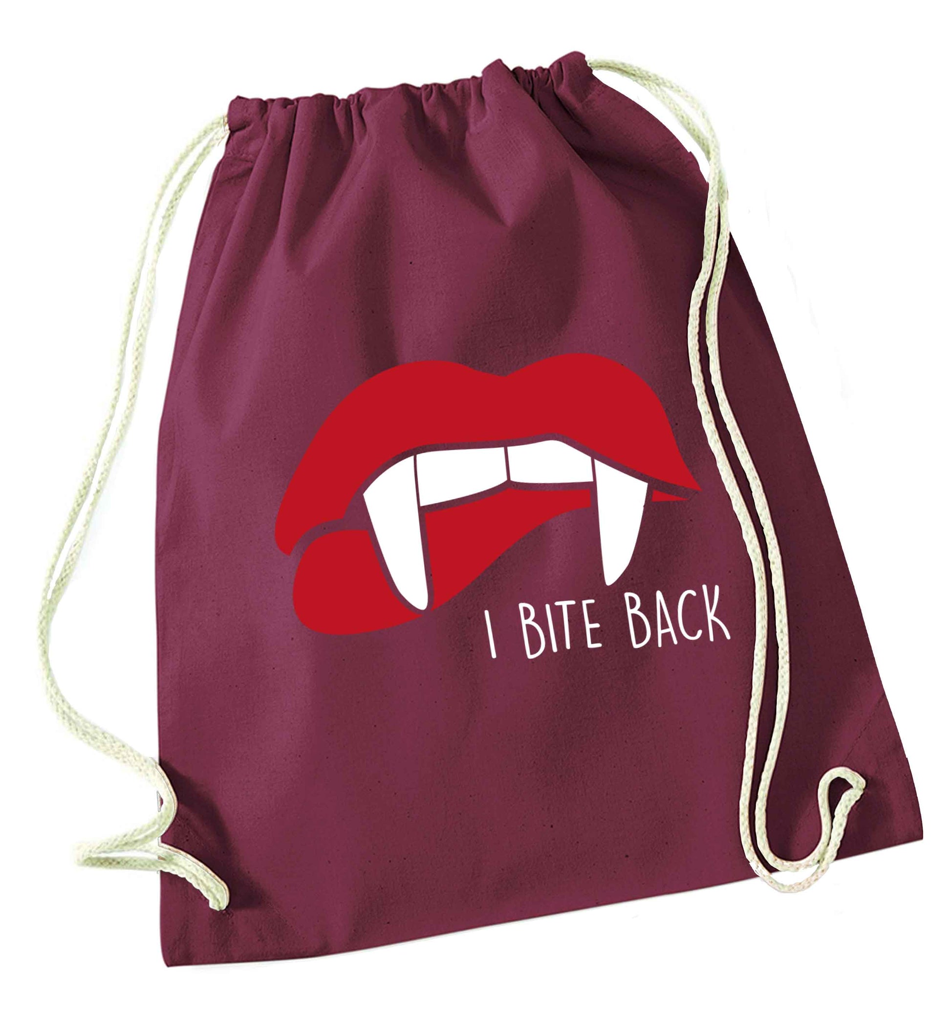 I bite back maroon drawstring bag