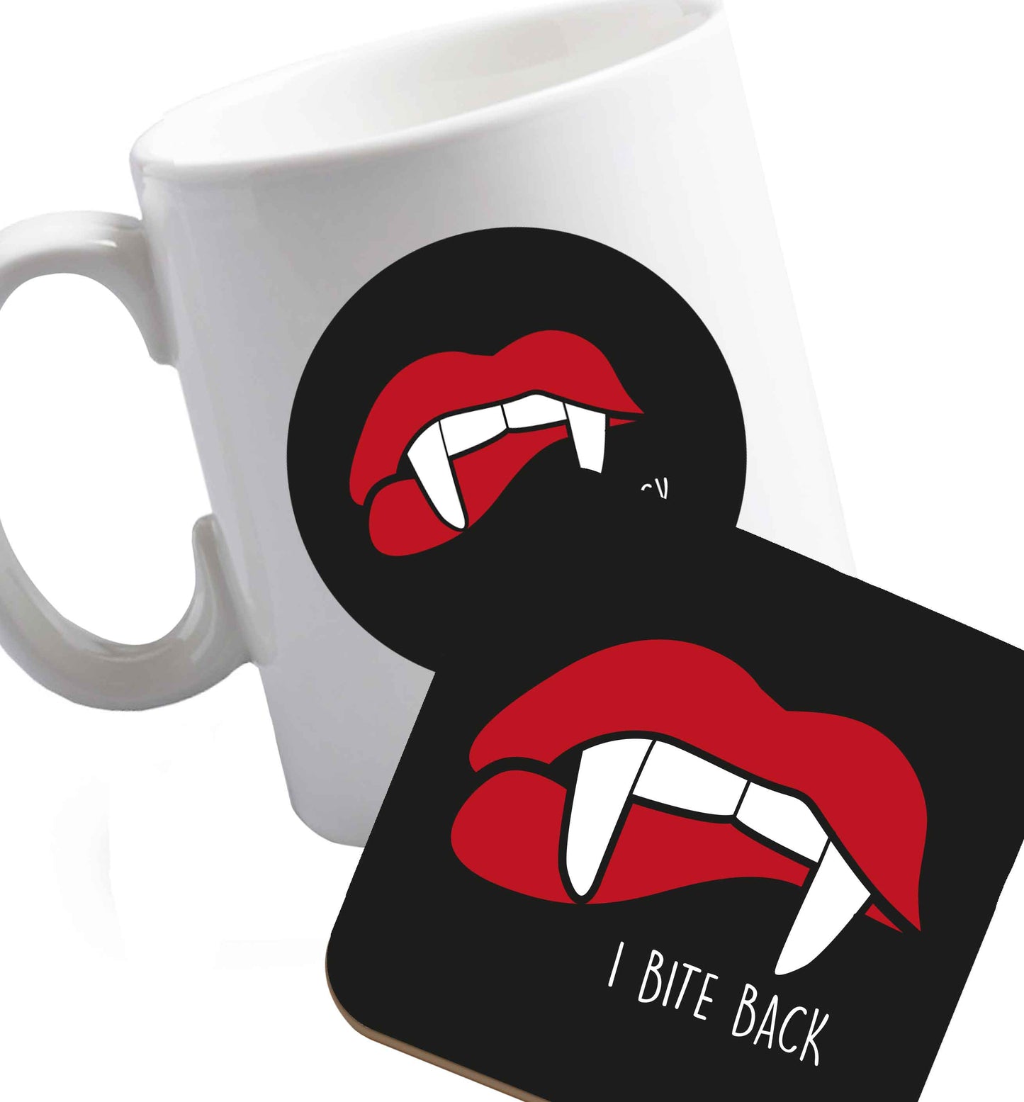 10 oz Favourite Type Pan Pancake ceramic mug and coaster set right handed