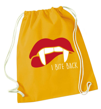 I bite back mustard drawstring bag