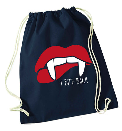 I bite back navy drawstring bag