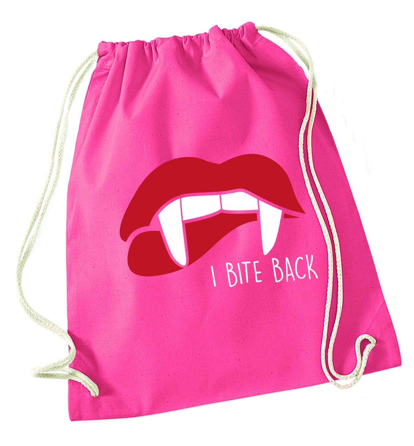 I bite back pink drawstring bag