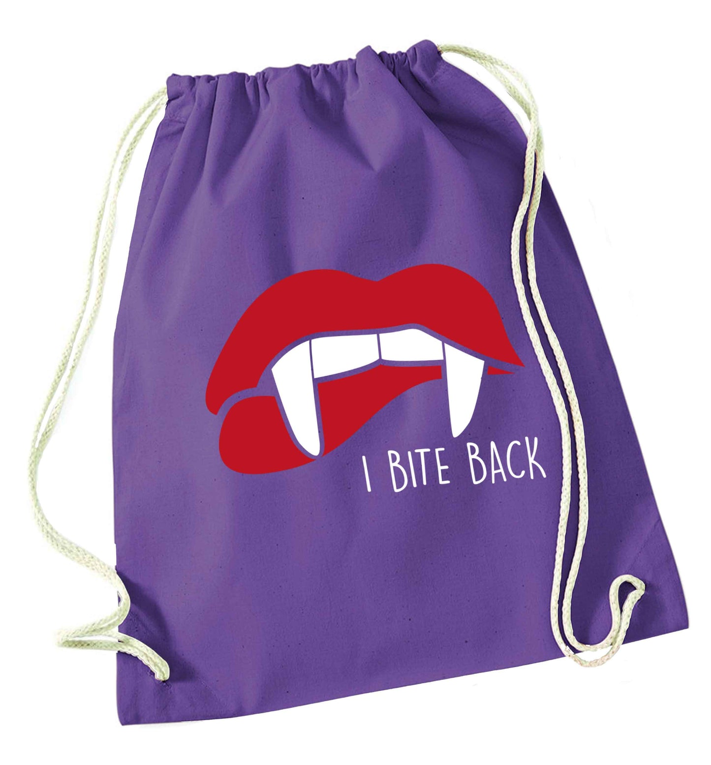 I bite back purple drawstring bag