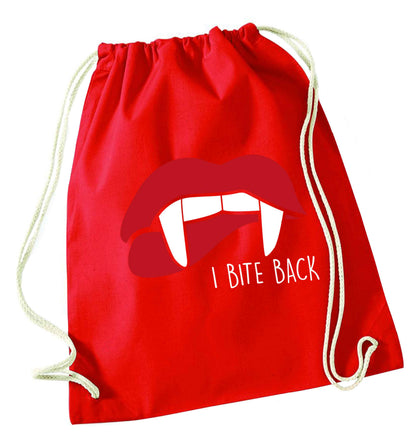 I bite back red drawstring bag 