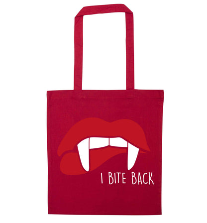 I bite back red tote bag