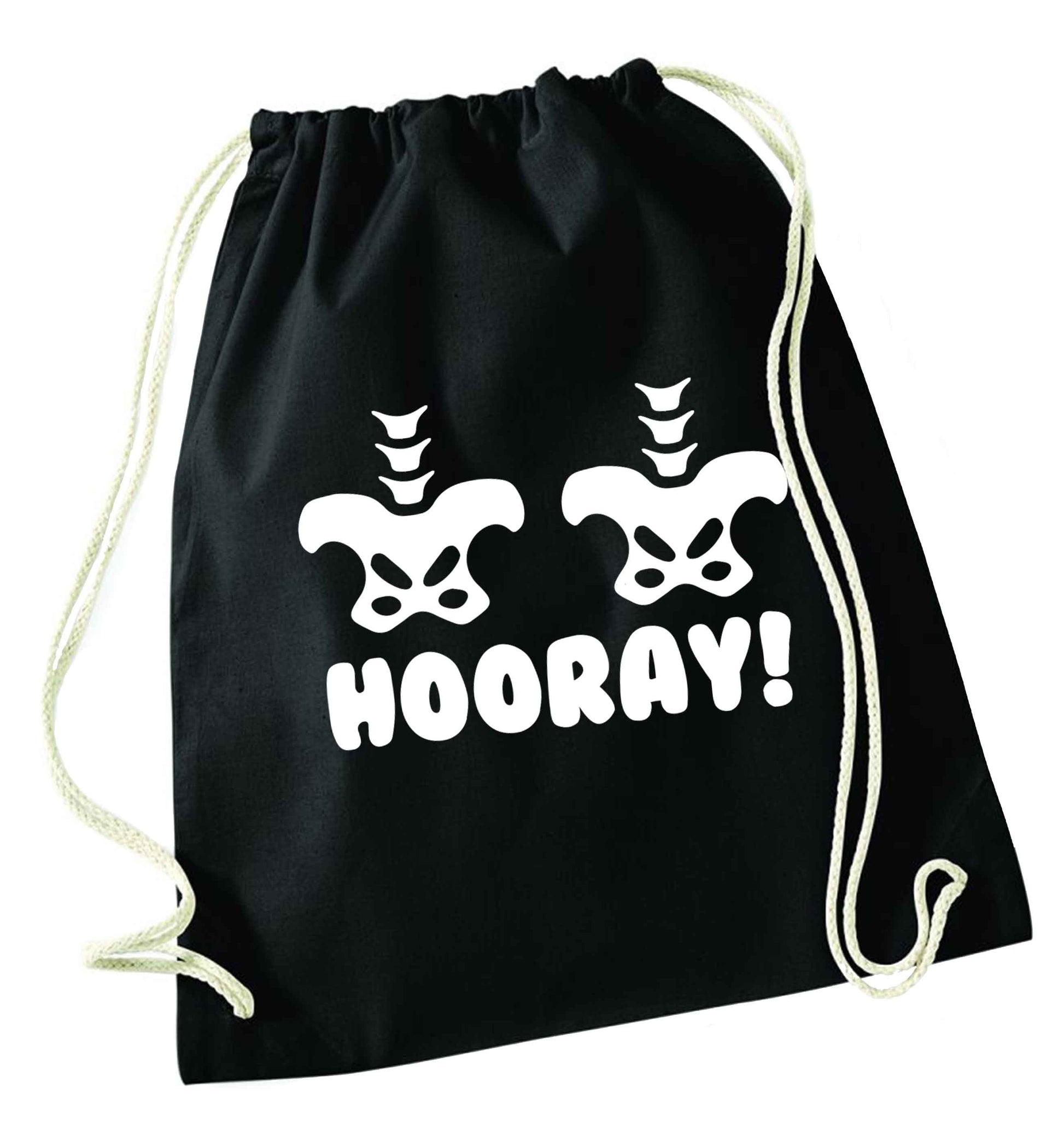Hip Hip Hooray! black drawstring bag