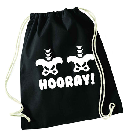 Hip Hip Hooray! black drawstring bag