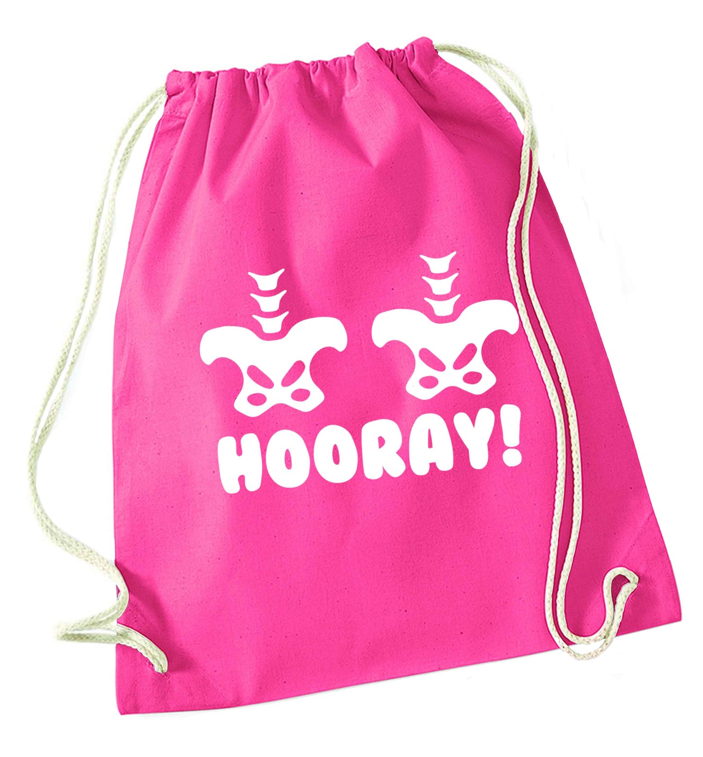 Hip Hip Hooray! pink drawstring bag