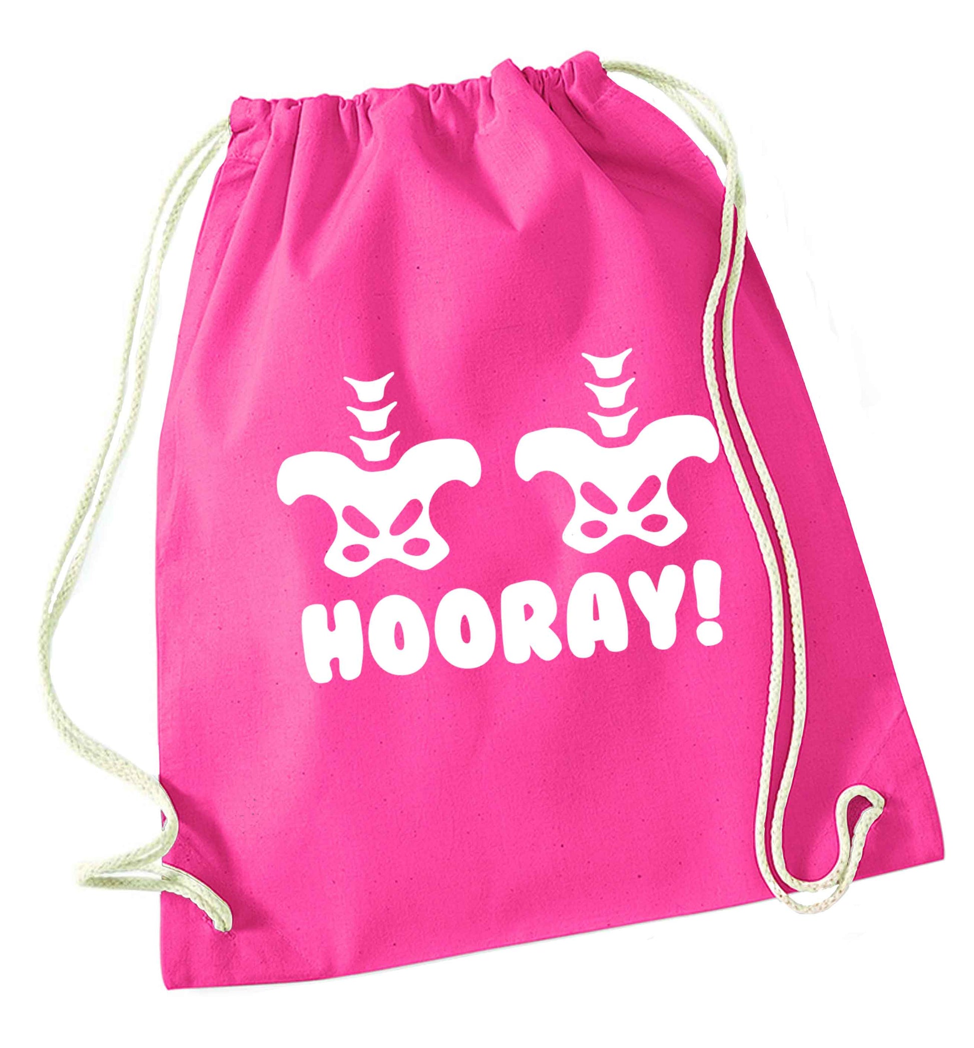 Hip Hip Hooray! pink drawstring bag