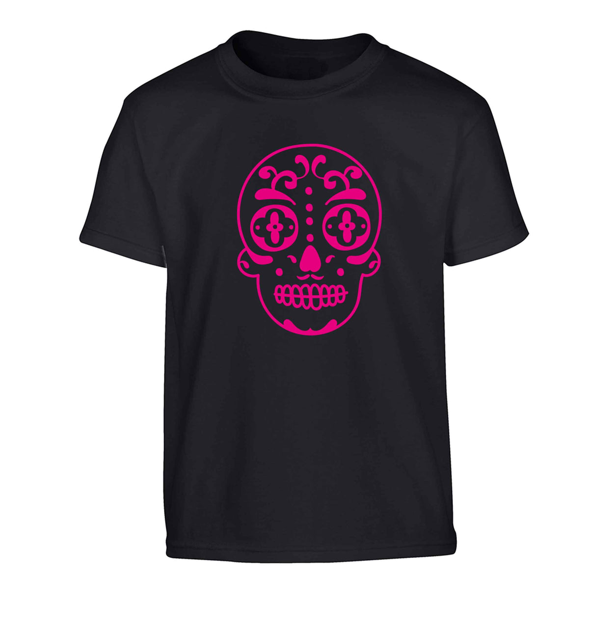 Neon pink sugar skull Children's black Tshirt 12-13 Years