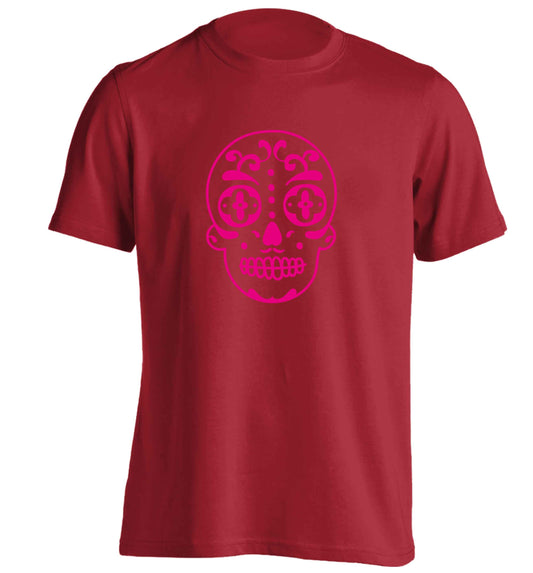 Neon pink sugar skull adults unisex red Tshirt 2XL