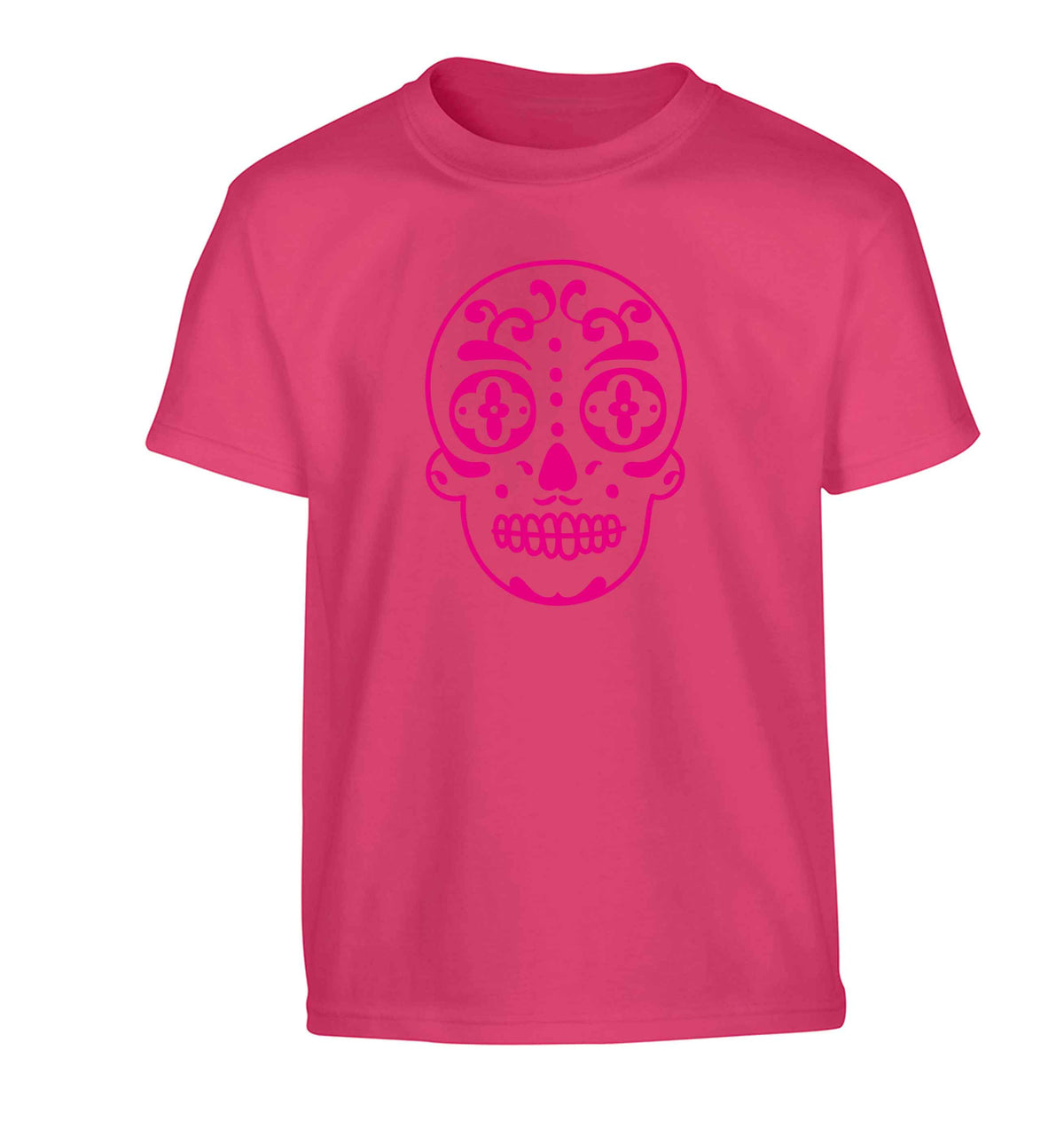 Neon pink sugar skull Children's pink Tshirt 12-13 Years
