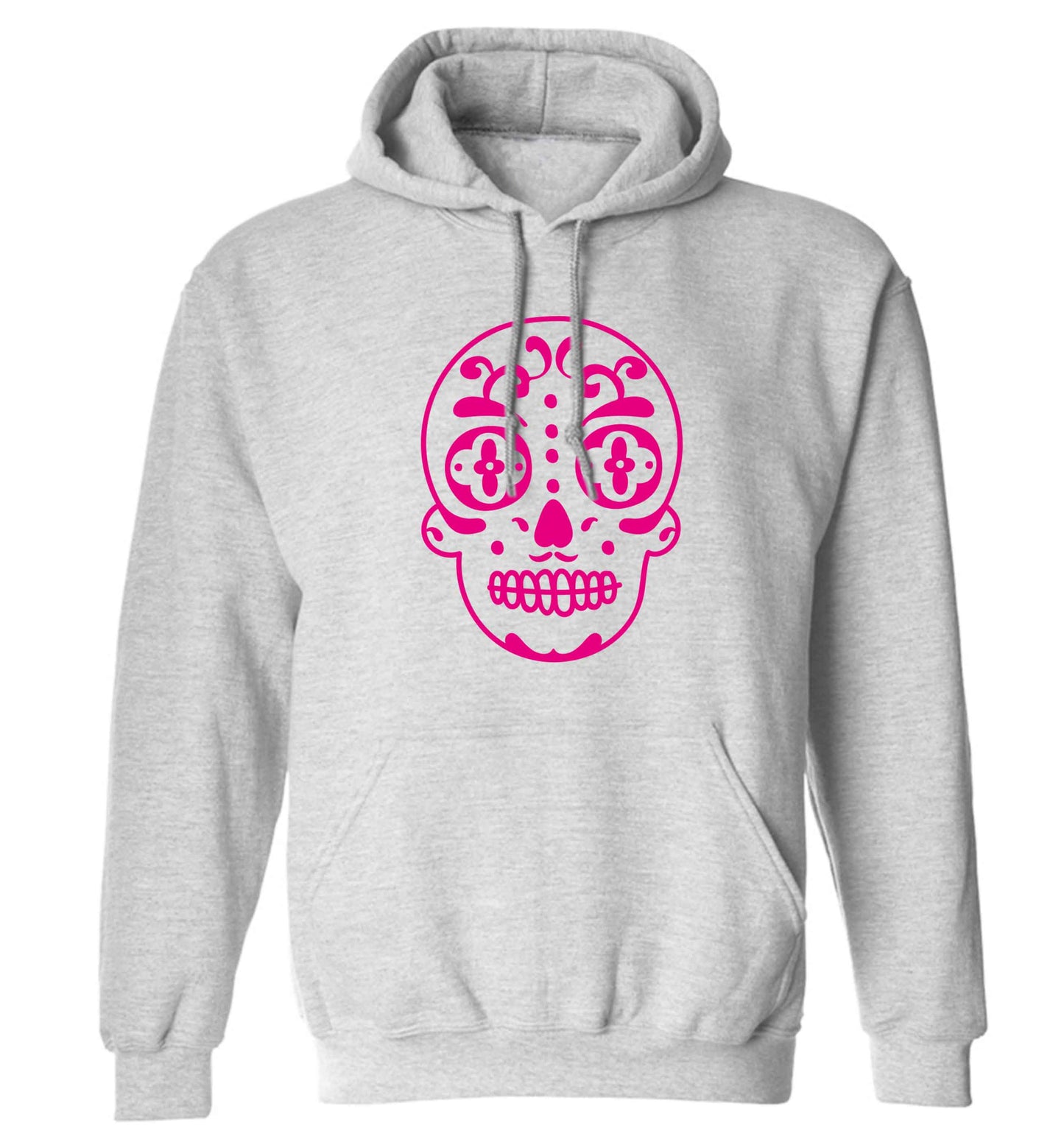 Neon pink sugar skull adults unisex grey hoodie 2XL
