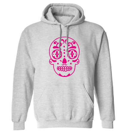 Neon pink sugar skull adults unisex grey hoodie 2XL