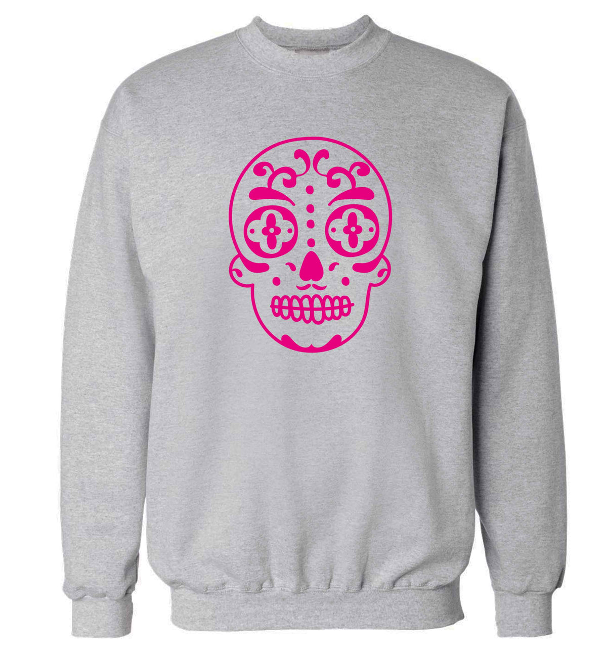 Neon pink sugar skull adult's unisex grey sweater 2XL