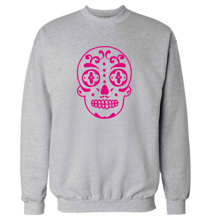 Neon pink sugar skull adult's unisex grey sweater 2XL