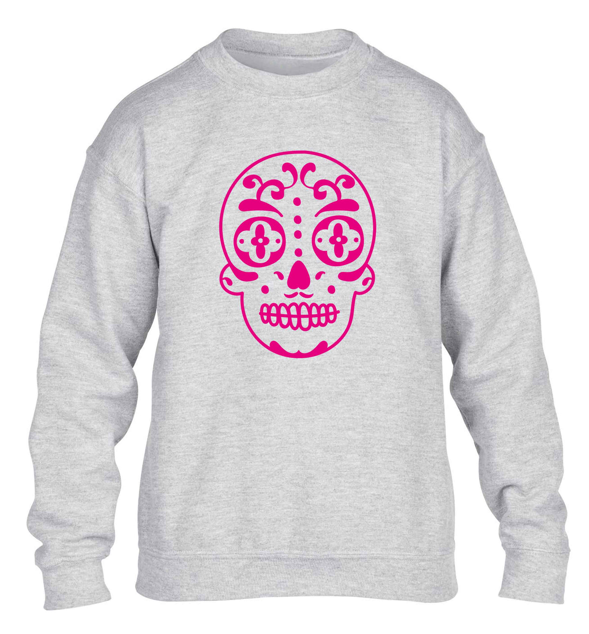 Neon pink sugar skull children's grey sweater 12-13 Years