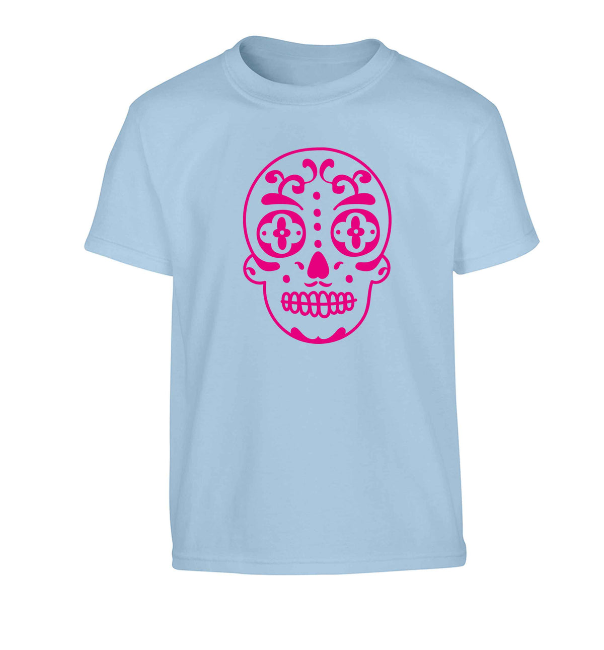 Neon pink sugar skull Children's light blue Tshirt 12-13 Years
