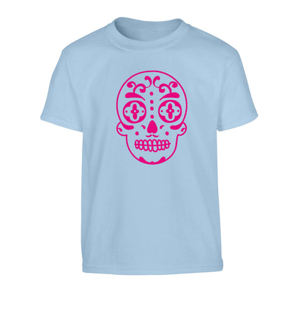 Neon pink sugar skull Children's light blue Tshirt 12-13 Years