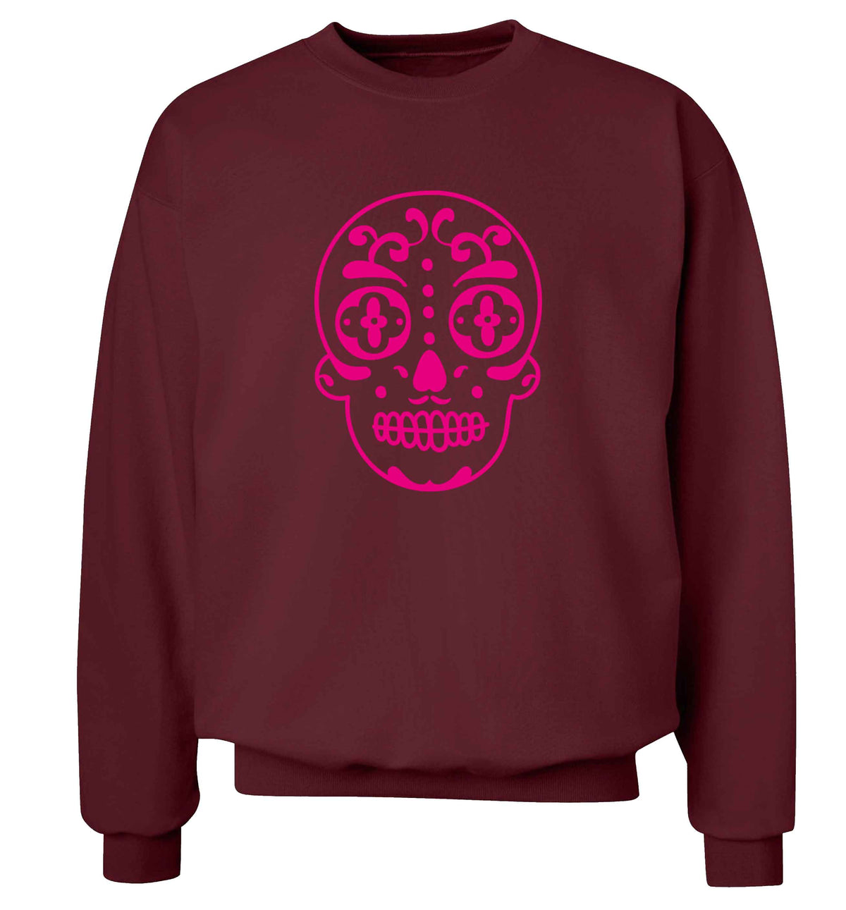 Neon pink sugar skull adult's unisex maroon sweater 2XL