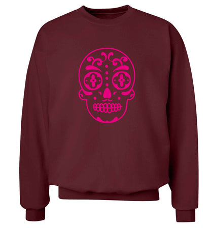 Neon pink sugar skull adult's unisex maroon sweater 2XL