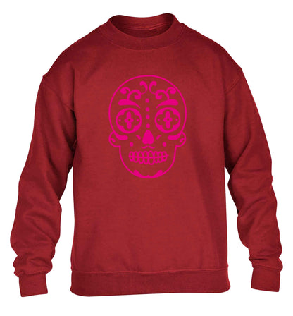 Neon pink sugar skull children's grey sweater 12-13 Years