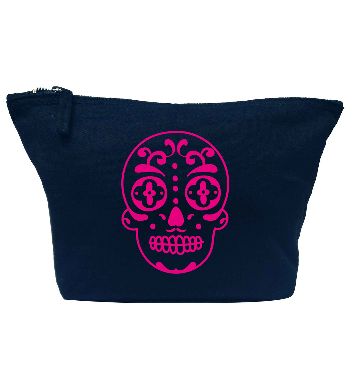 Neon pink sugar skull navy makeup bag