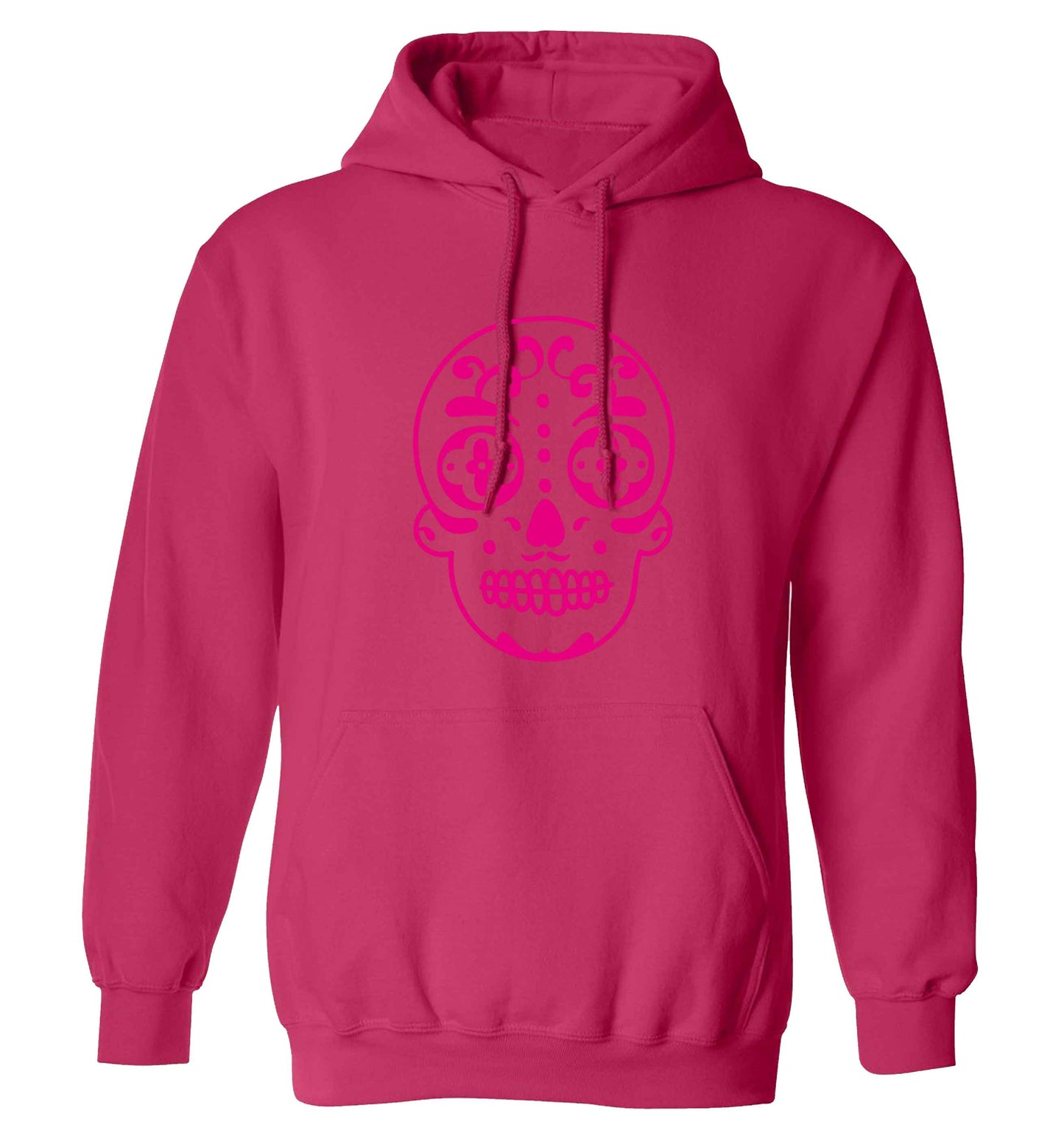 Neon pink sugar skull adults unisex pink hoodie 2XL