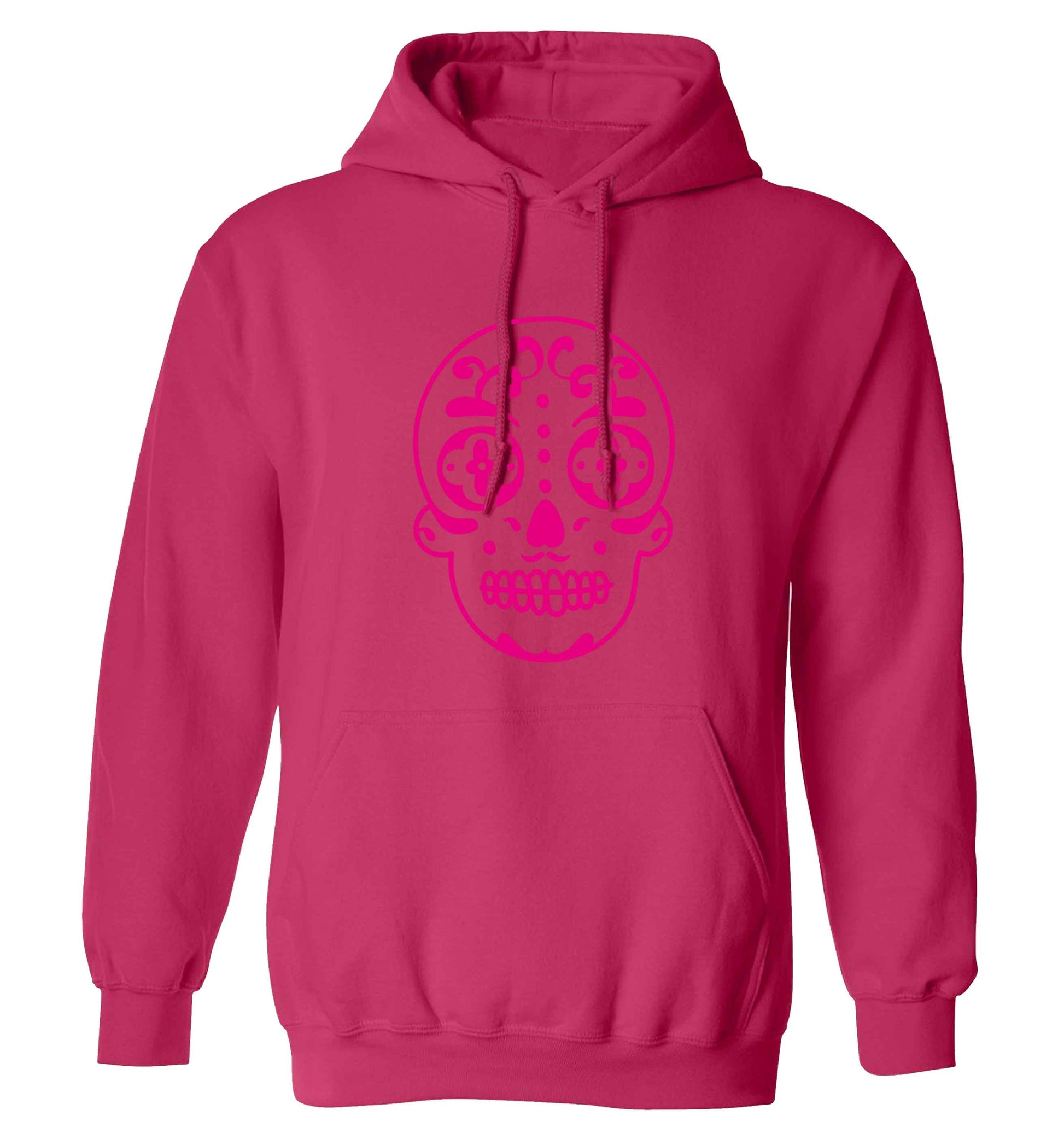 Neon pink sugar skull adults unisex pink hoodie 2XL