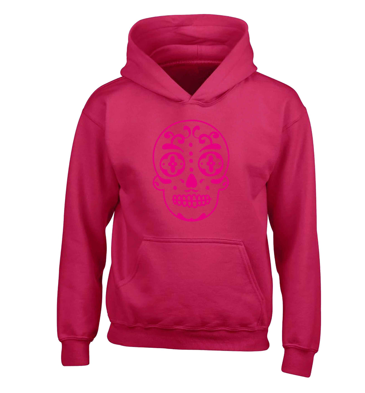 Neon pink sugar skull children's pink hoodie 12-13 Years