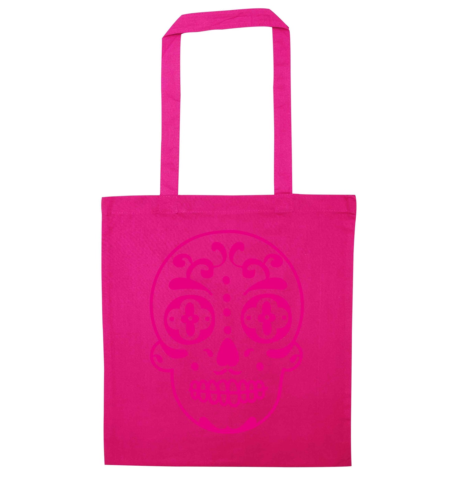 Neon pink sugar skull pink tote bag