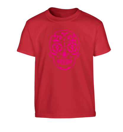 Neon pink sugar skull Children's red Tshirt 12-13 Years