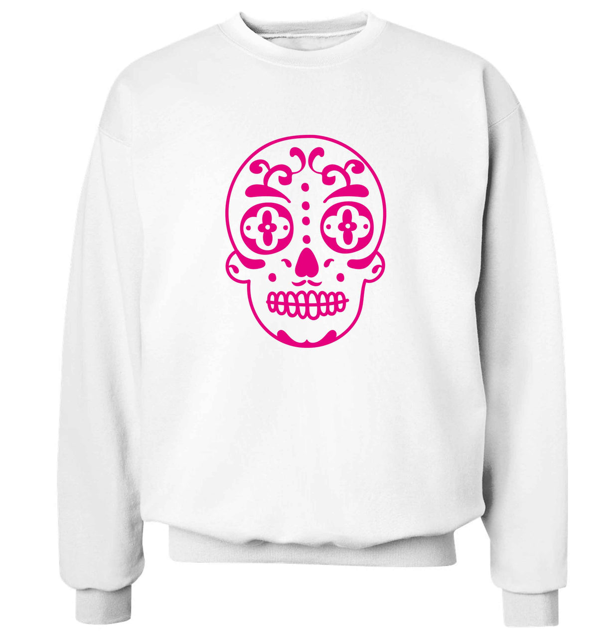 Neon pink sugar skull adult's unisex white sweater 2XL
