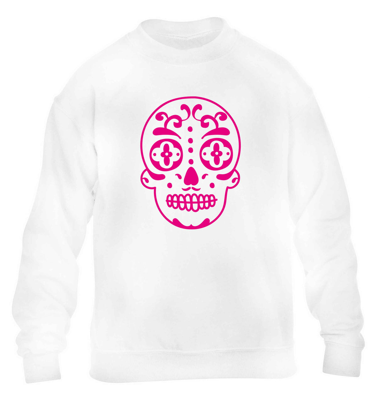 Neon pink sugar skull children's white sweater 12-13 Years
