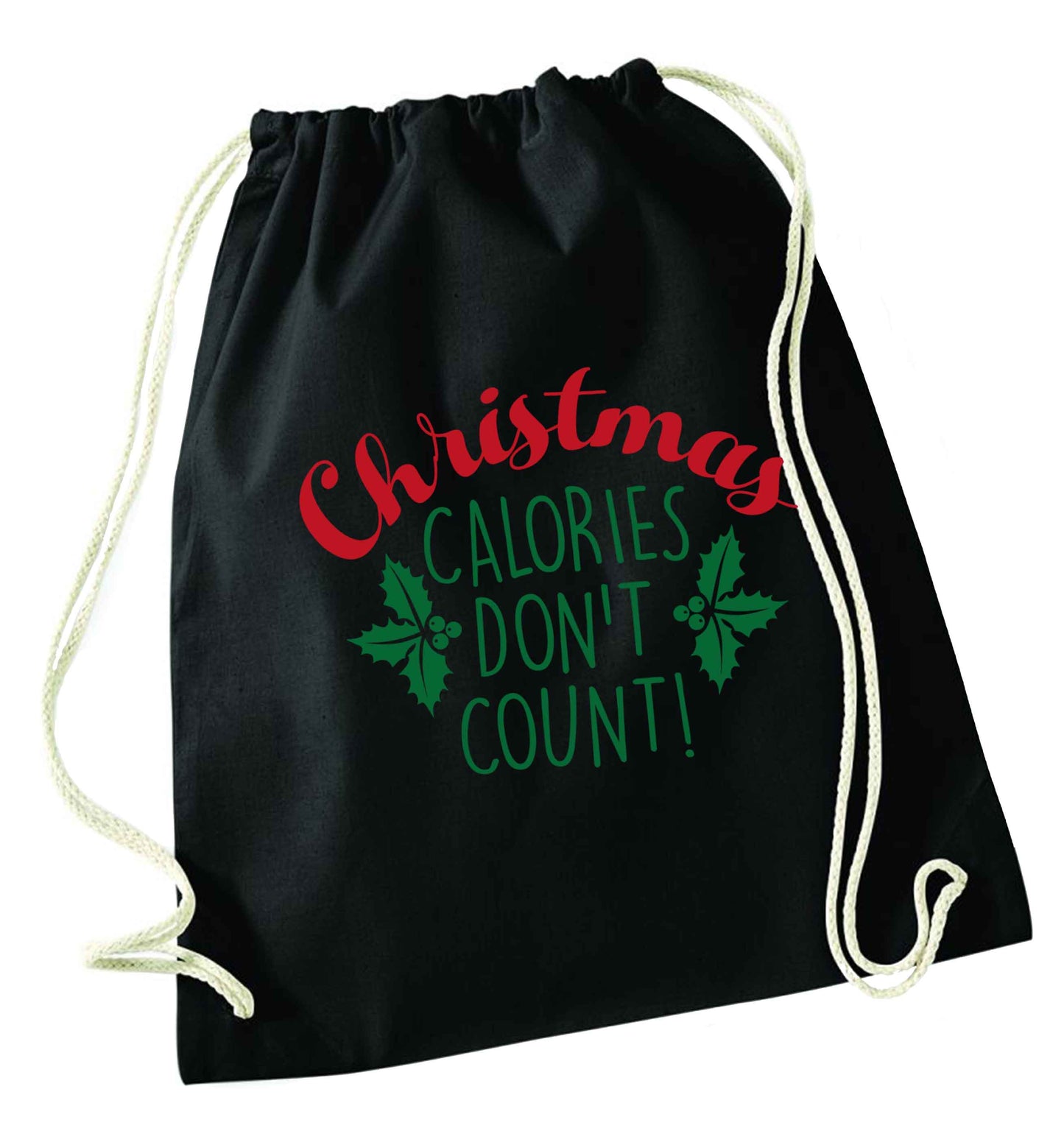 Christmas calories don't count black drawstring bag