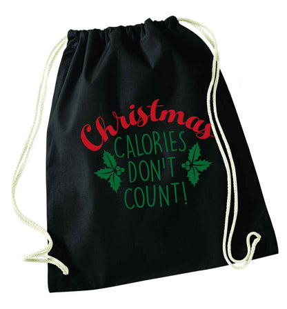 Christmas calories don't count black drawstring bag