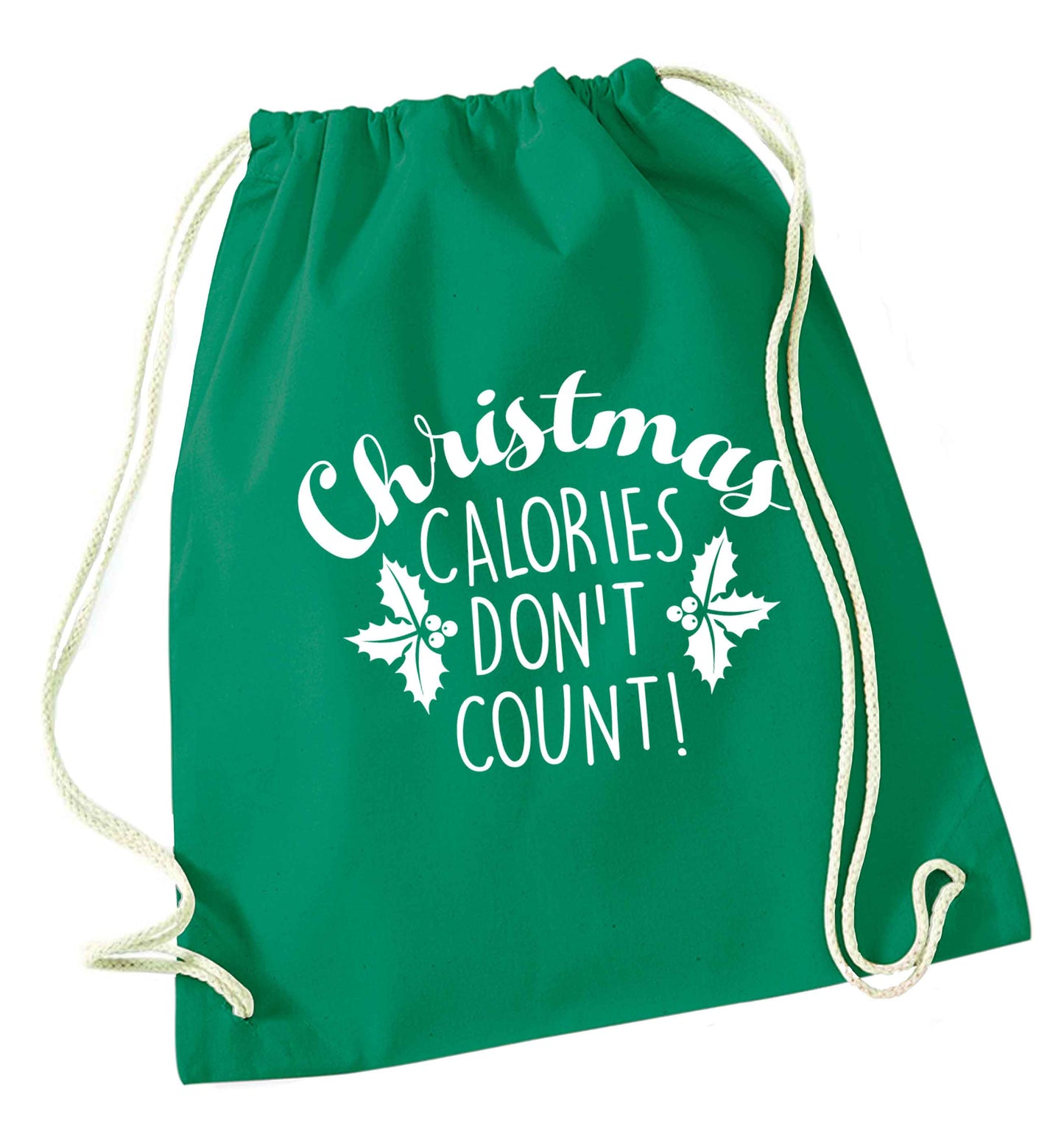 Christmas calories don't count green drawstring bag