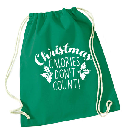 Christmas calories don't count green drawstring bag
