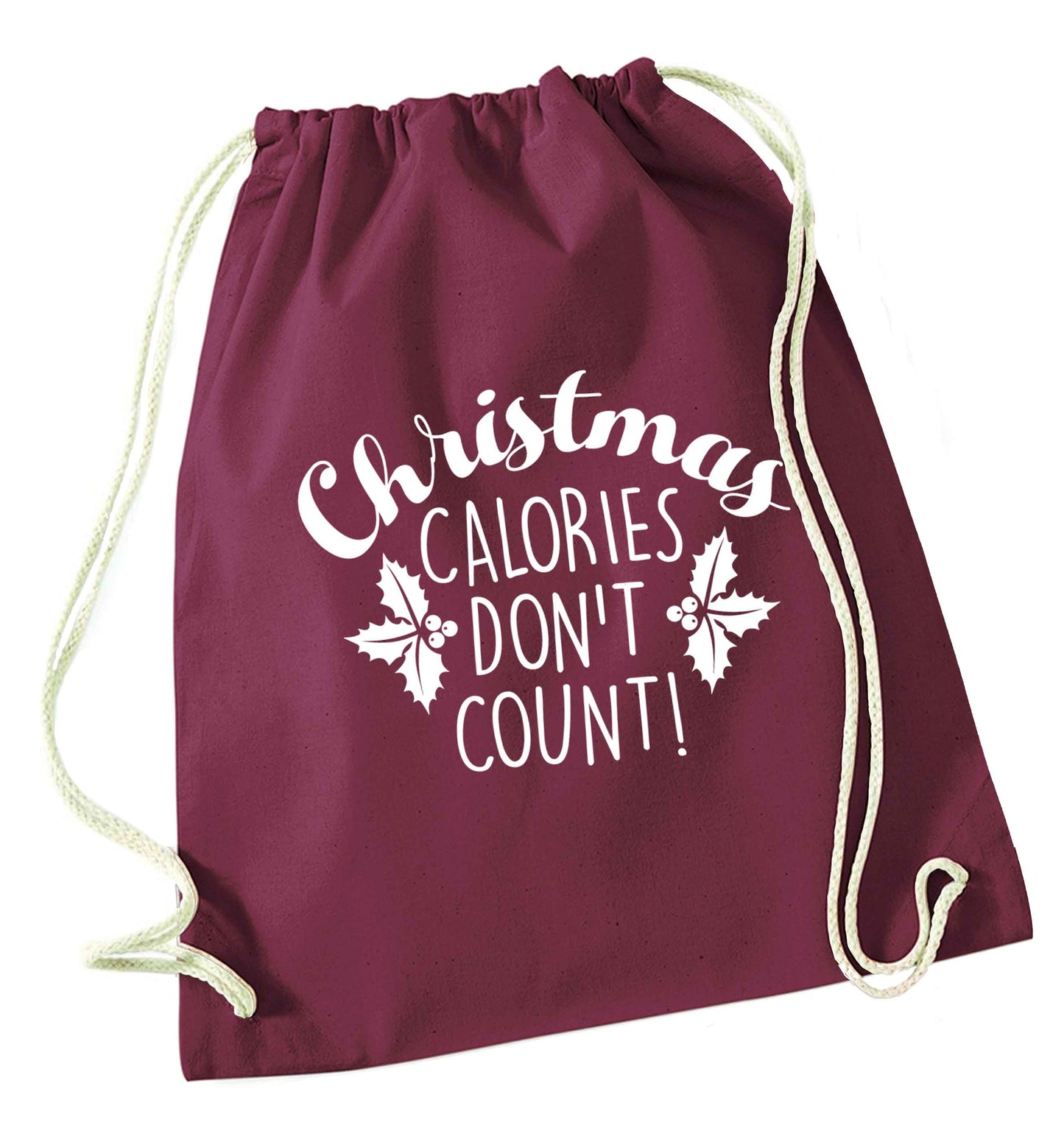 Christmas calories don't count maroon drawstring bag