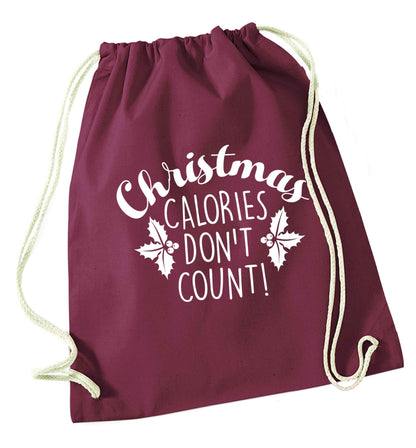 Christmas calories don't count maroon drawstring bag