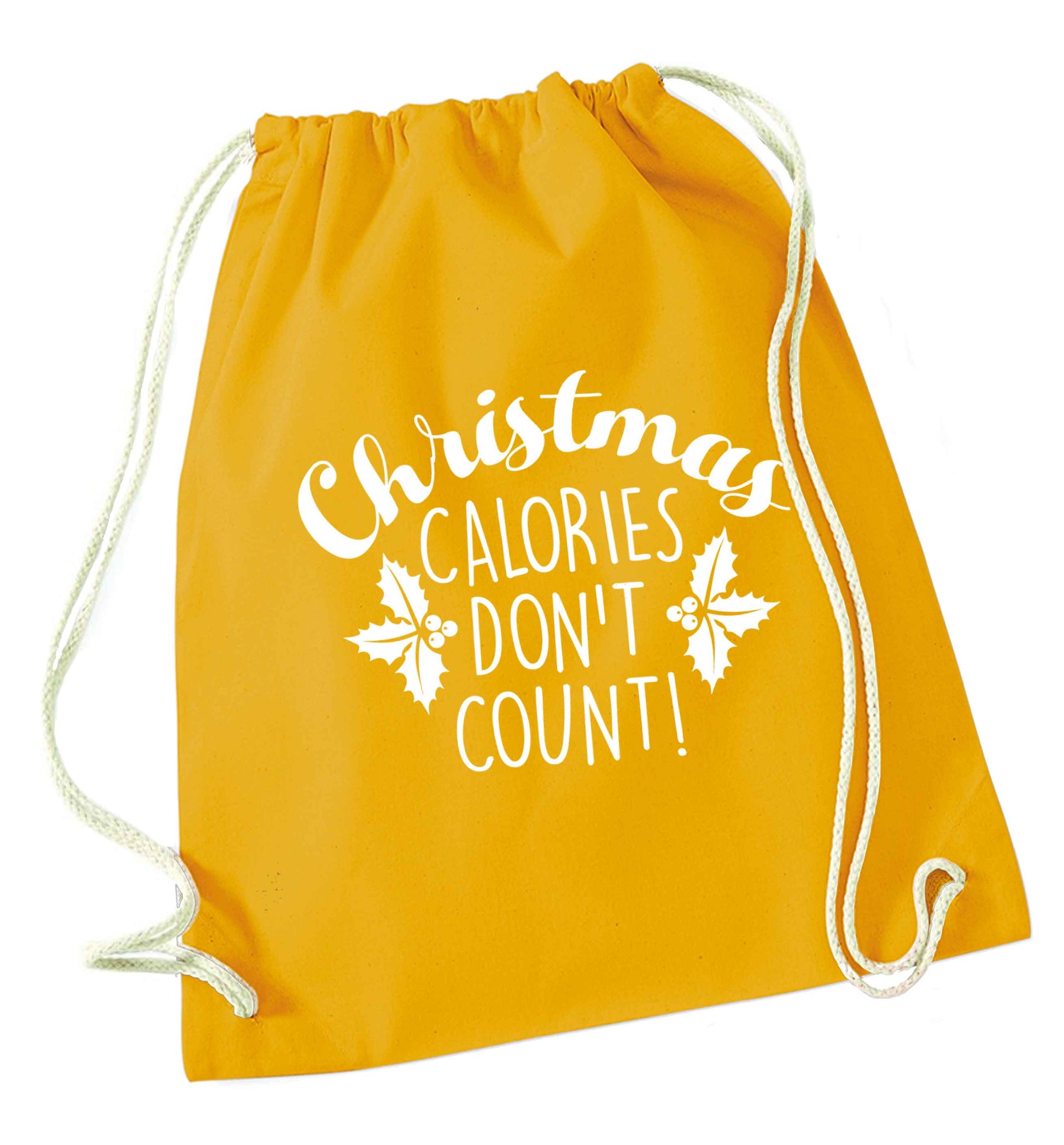 Christmas calories don't count mustard drawstring bag