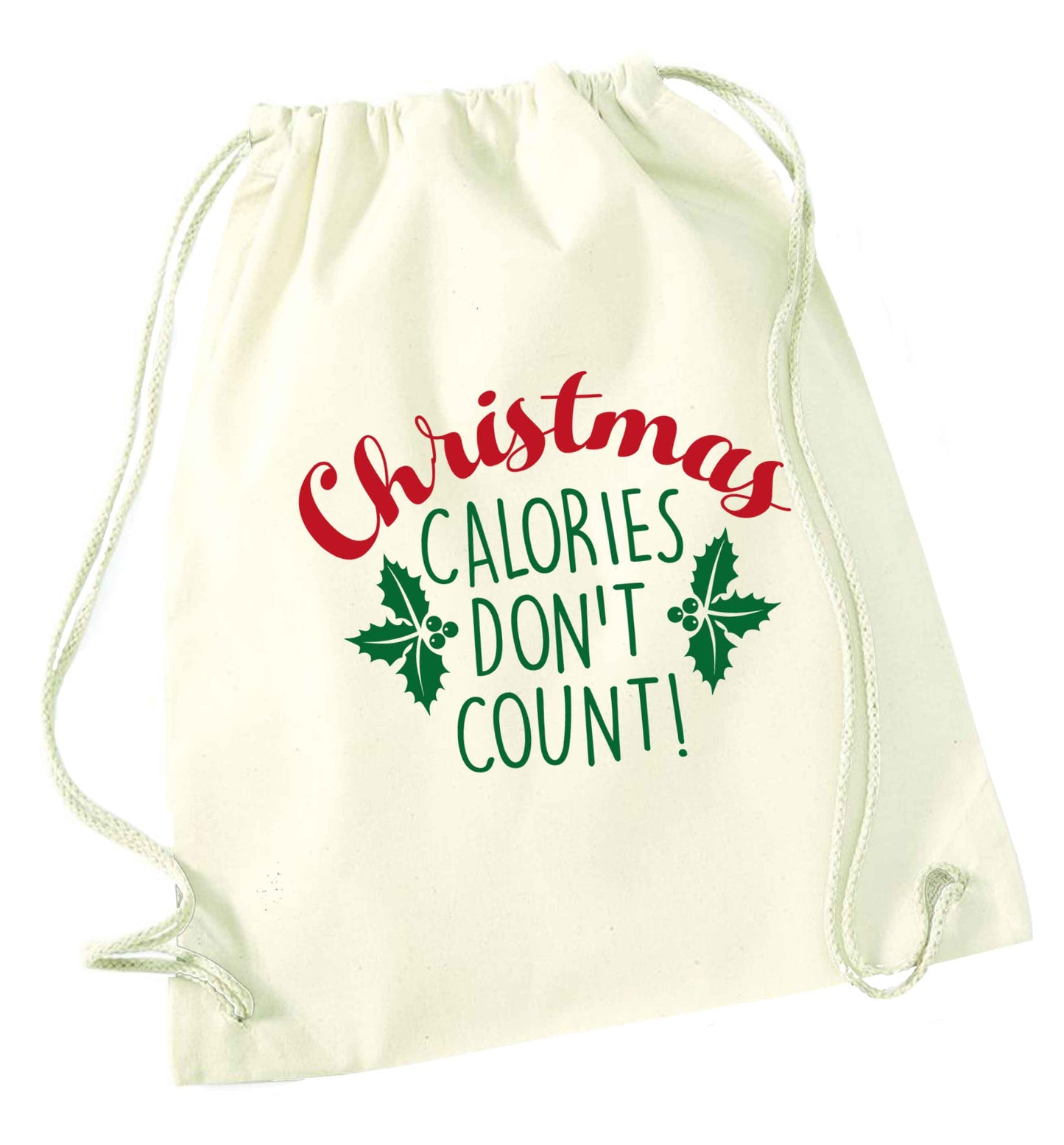 Christmas calories don't count natural drawstring bag