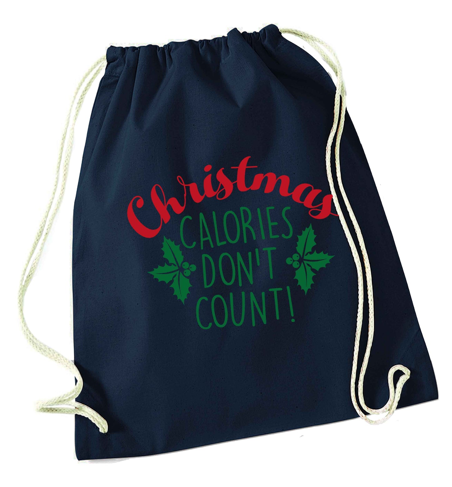 Christmas calories don't count navy drawstring bag