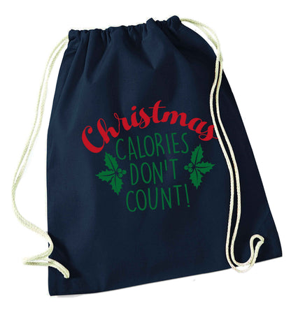 Christmas calories don't count navy drawstring bag